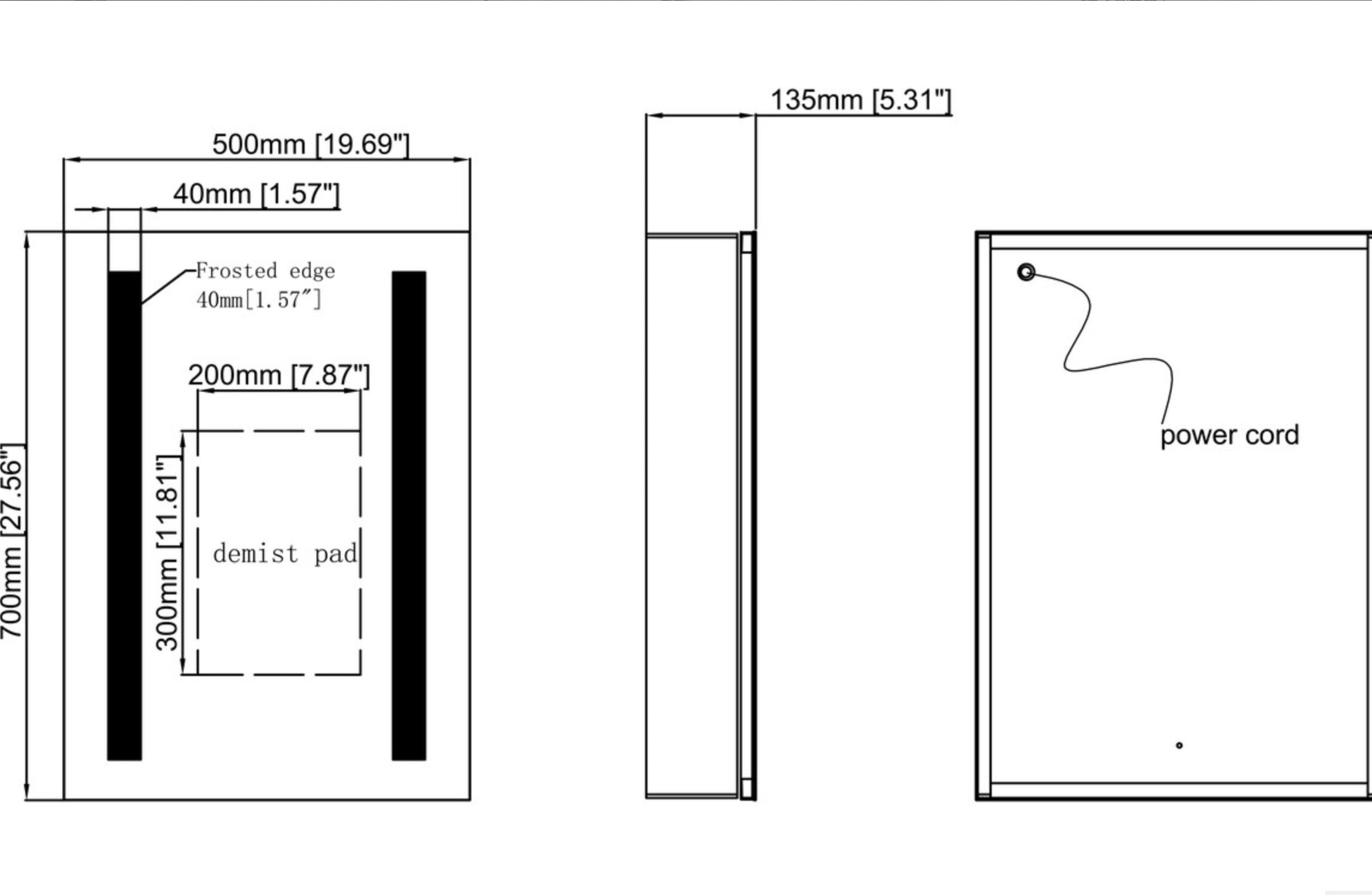 Sakura 500mm 1 Door Front-Lit LED Mirror Cabinet
