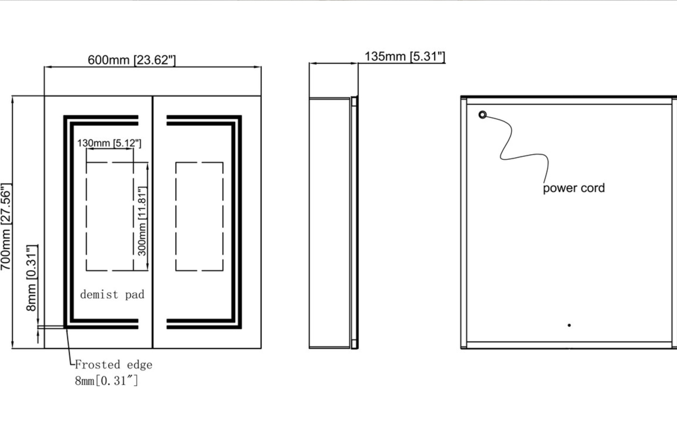 Cabinet Mirrors - Suki 600mm 2 Door Front-Lit LED Mirror Cabinet