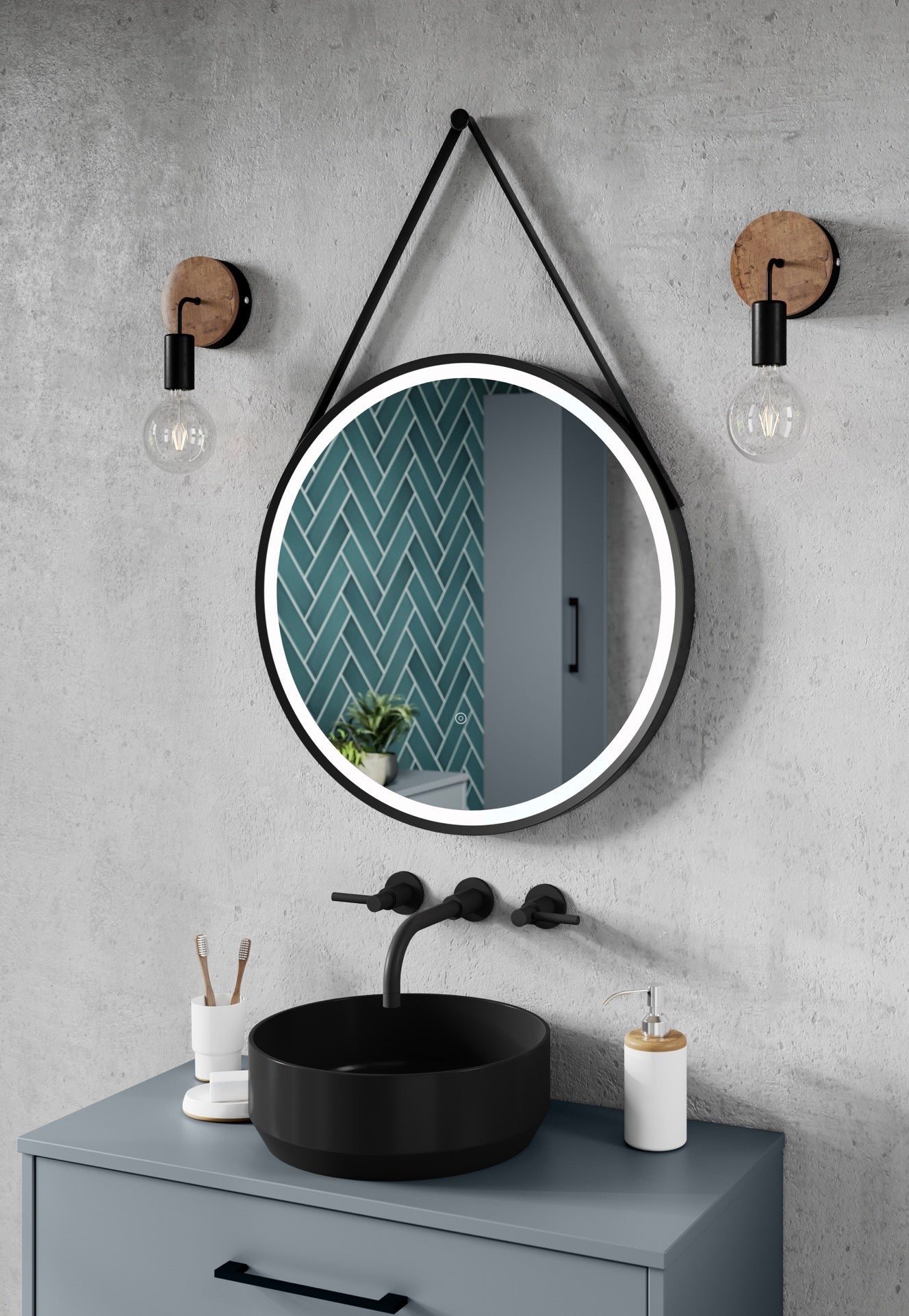 Mirrors - Salana Black Round Illuminated 800mm