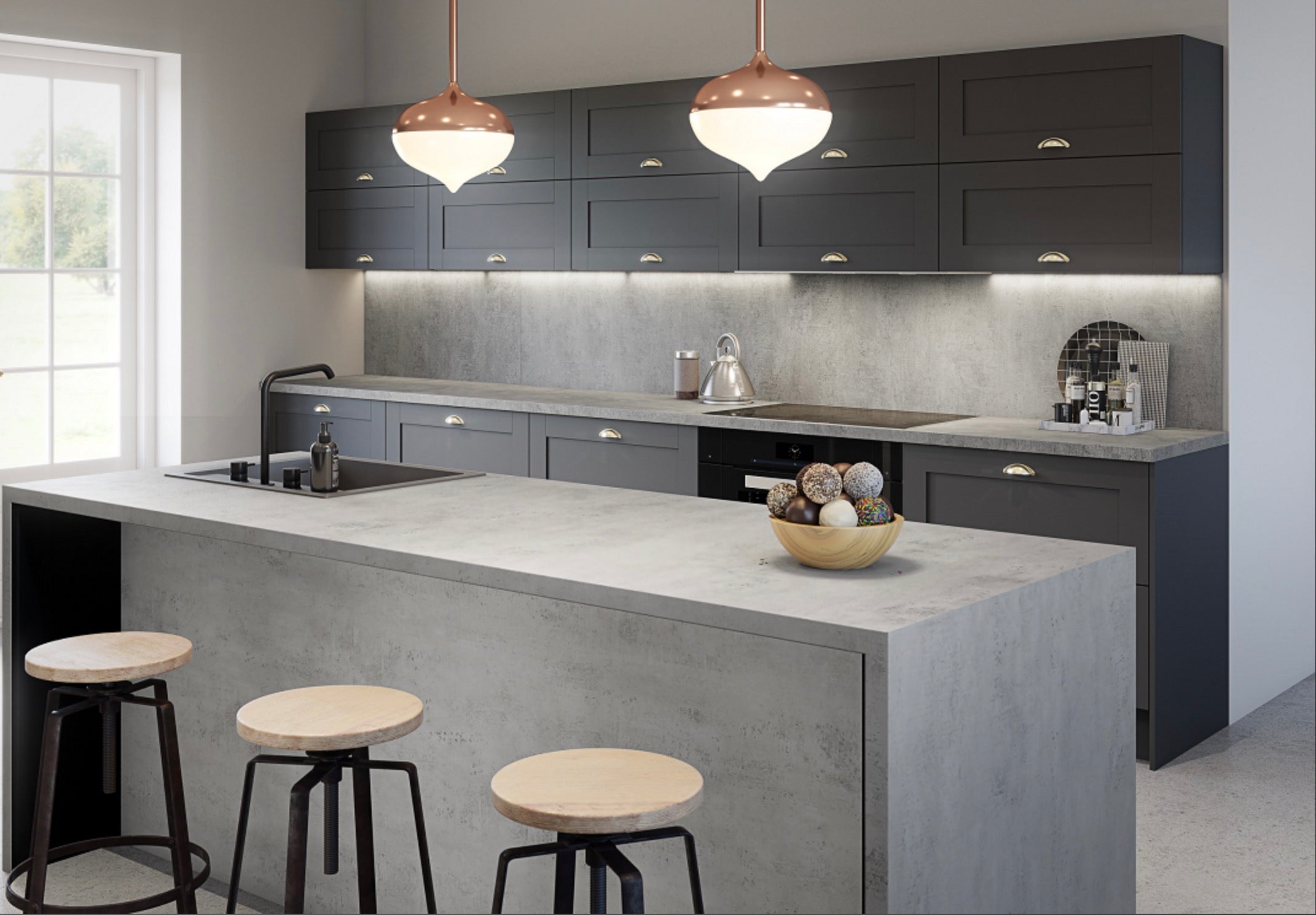 Contemporary Laminate Work Surfaces - Woodstone Grey Roche