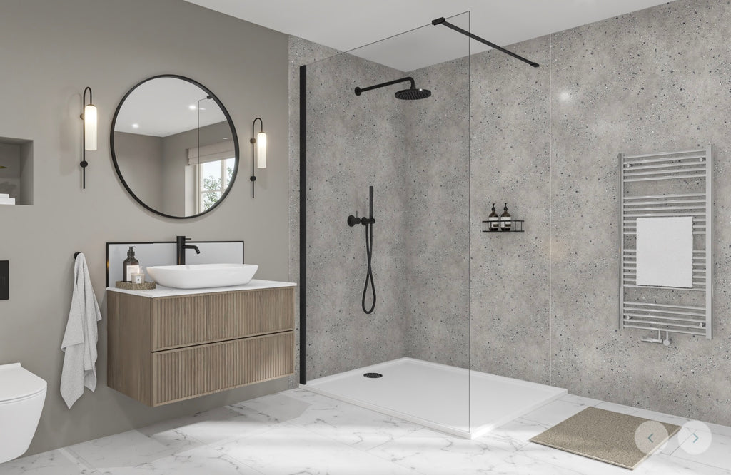 Wetwall Elite Stone & Concrete Collection - Pewter Terrazzzo | Stone