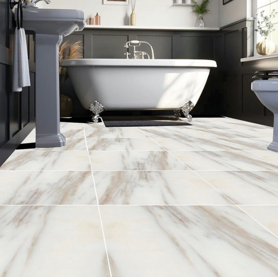 Cladworks Tile Effect Flooring Collection - Carrara White Marble