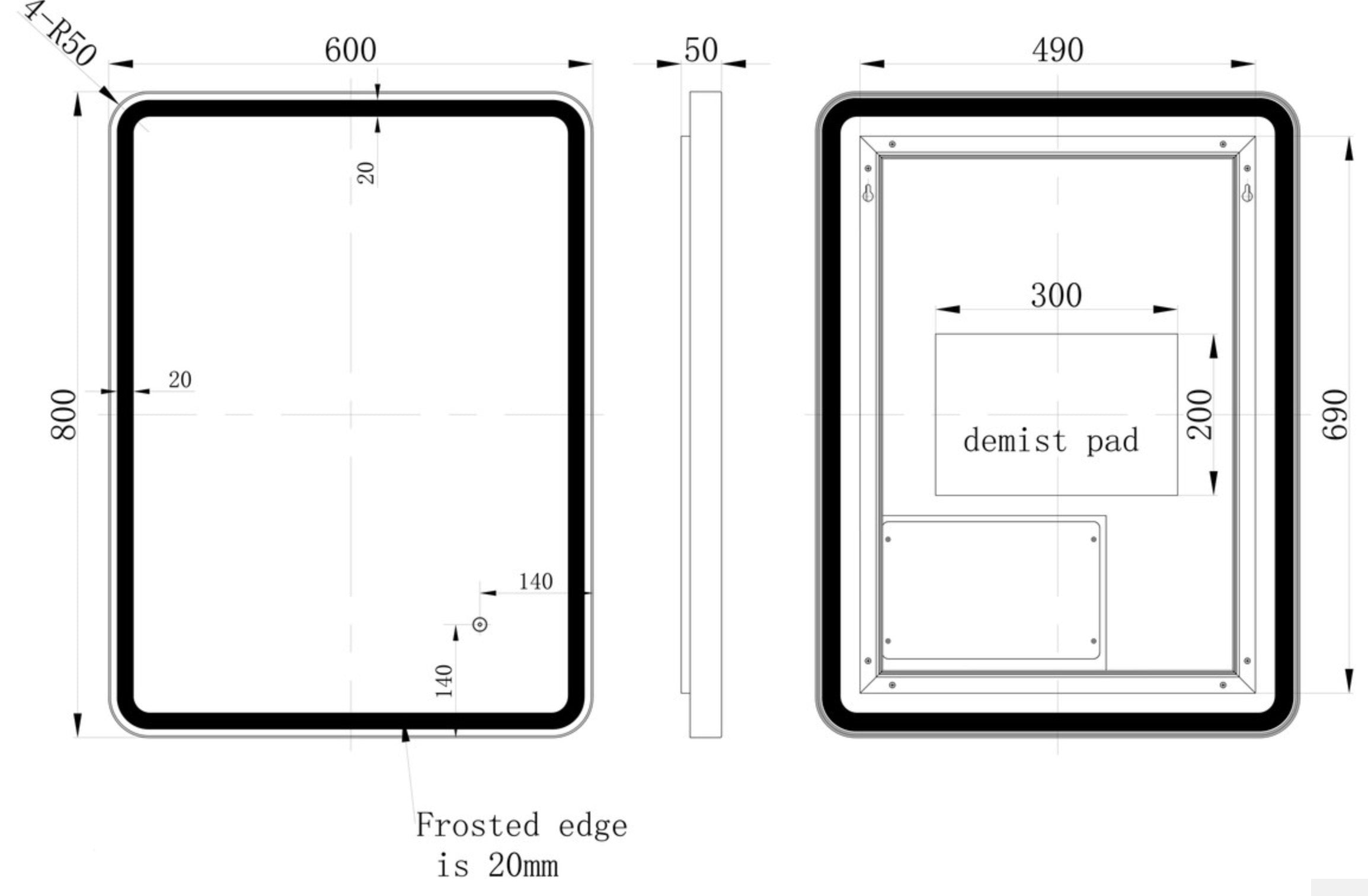 Illuminated Mirrors - Kota 600mm Rectangle Front-Lit LED Mirror