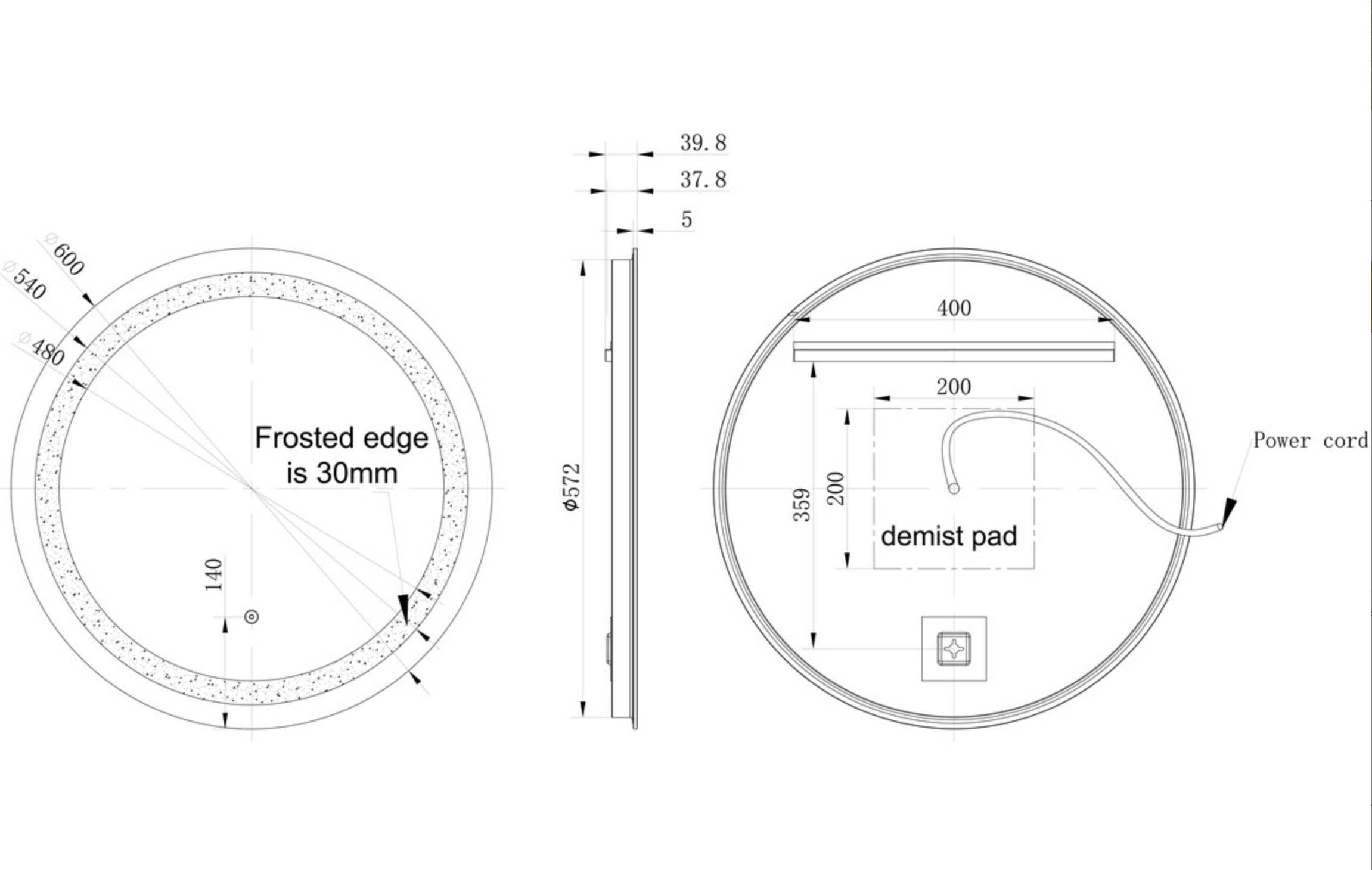 Illuminated Mirrors - Elaina 600mm Round Front-Lit LED Mirror