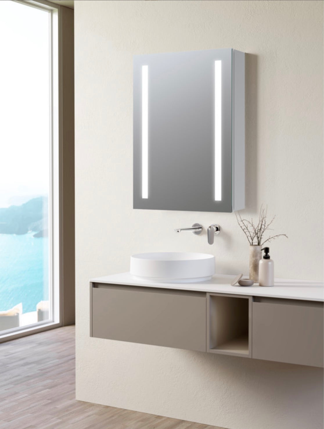 Cabinet Mirrors - Sakura 500mm 1 Door Front-Lit LED Mirror Cabinet