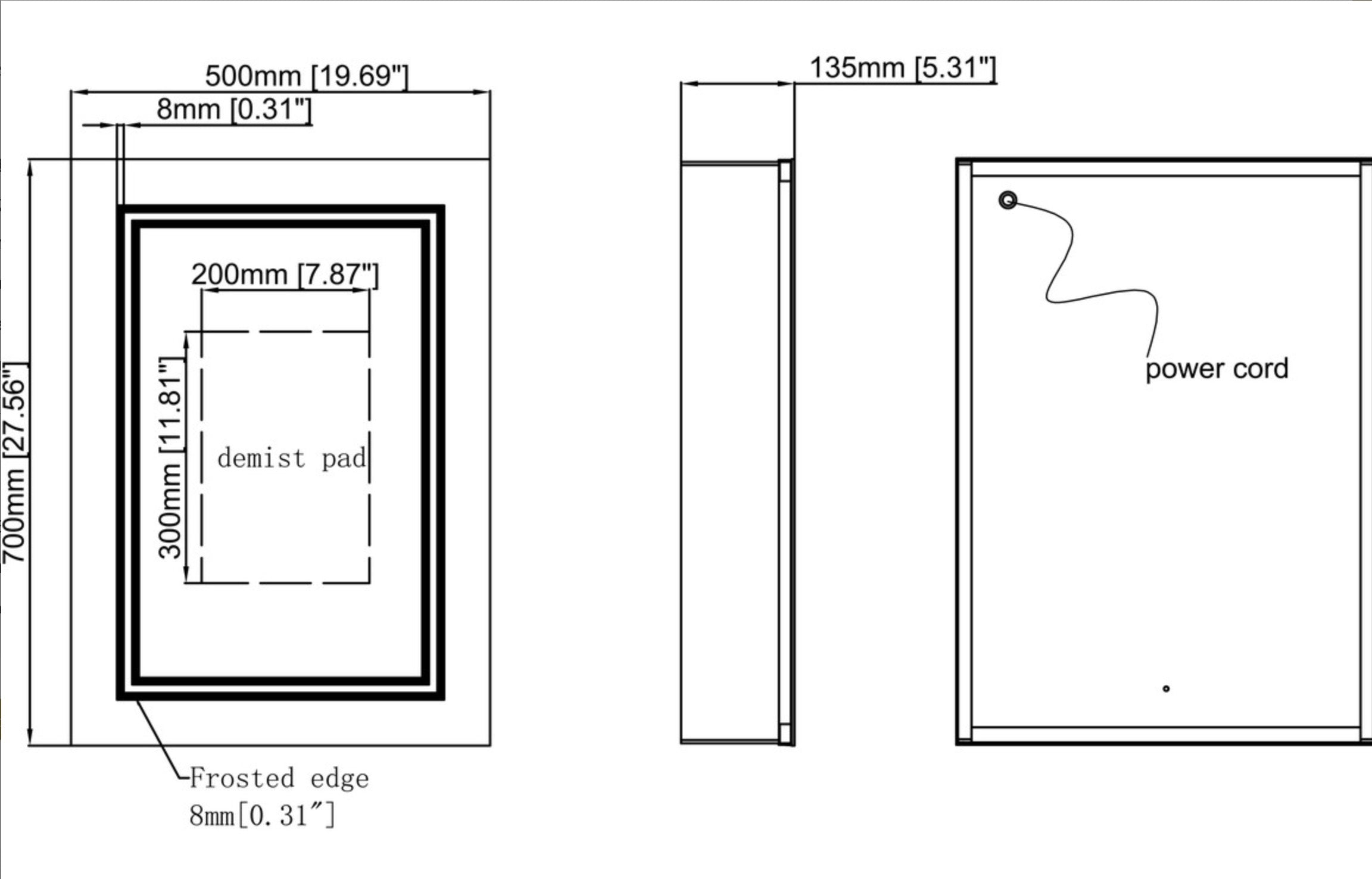 Cabinet Mirrors - Suki 500mm 1 Door Front-Lit LED Mirror Cabinet
