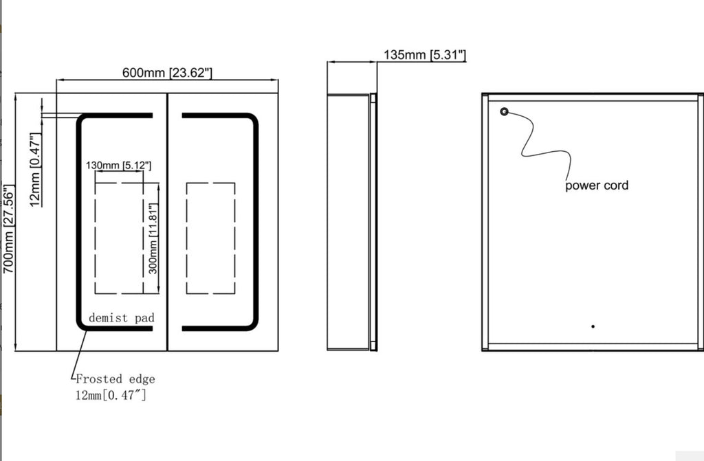 Cabinet Mirrors - Rika 600mm 2 Door Front-Lit LED Mirror Cabinet