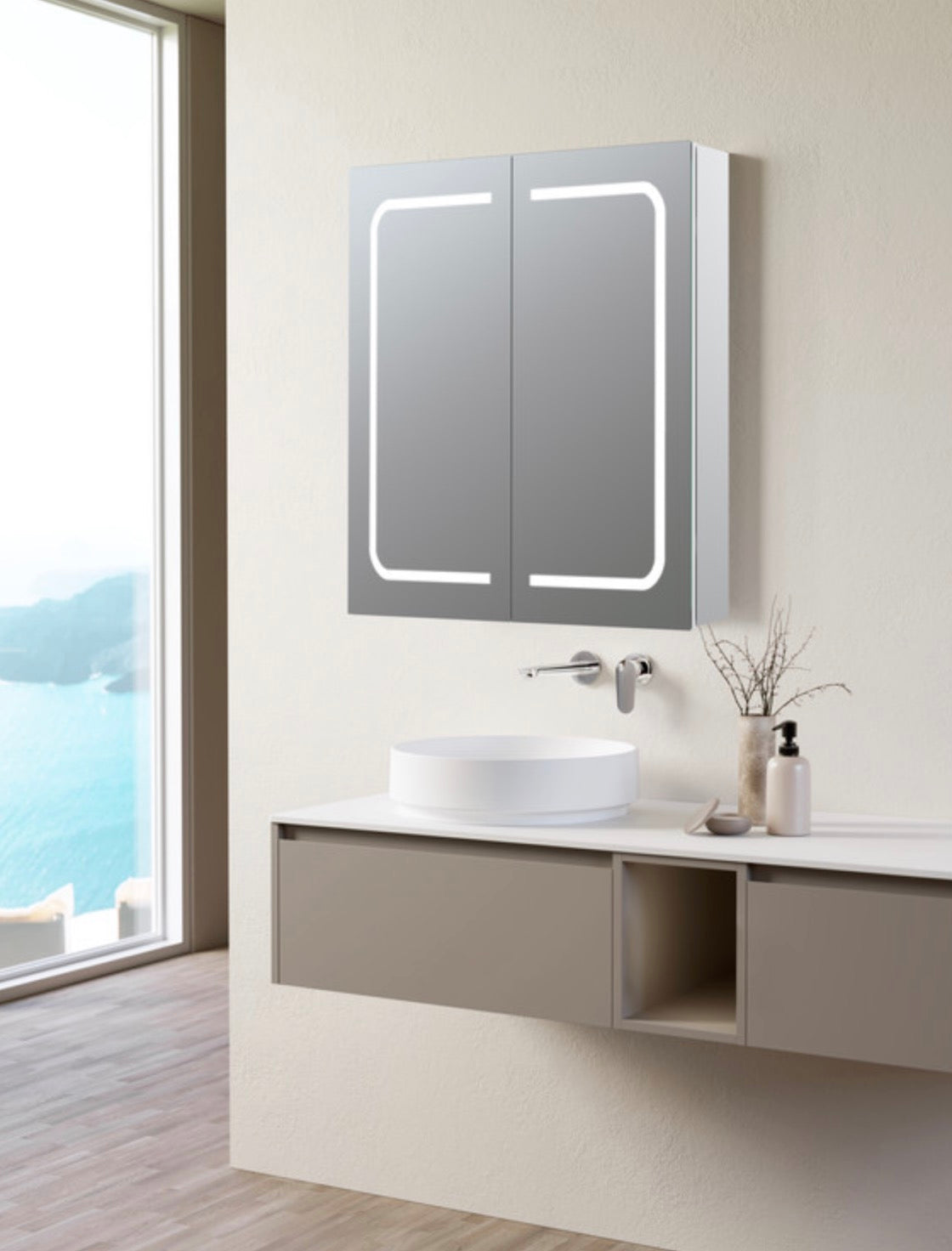 Cabinet Mirrors - Rika 600mm 2 Door Front-Lit LED Mirror Cabinet