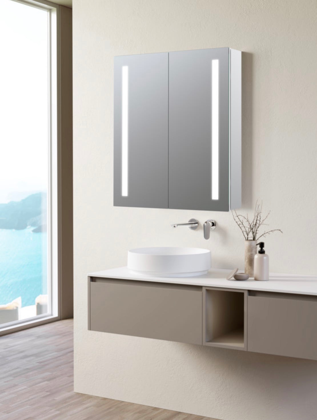 Cabinet Mirrors - Sakura 600mm 2 Door Front-Lit LED Mirror Cabinet