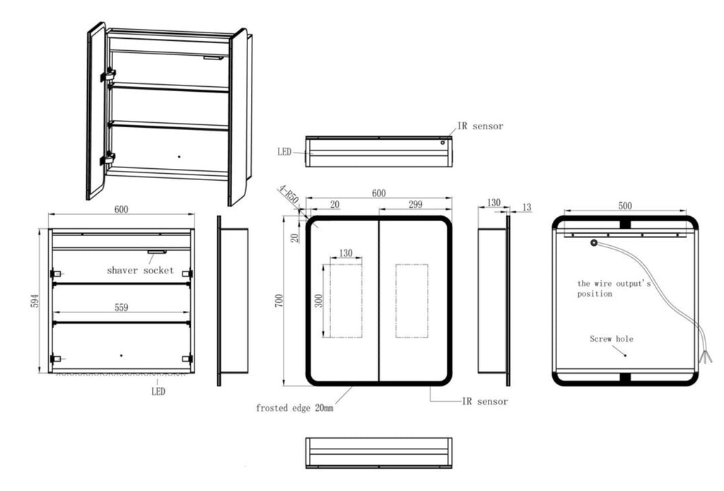 Cabinet Mirrors - Akari 600mm 2 Door LED Mirrored Cabinet