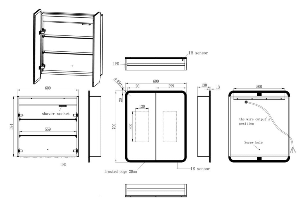 Cabinet Mirrors - Akari 600mm 2 Door LED Mirrored Cabinet