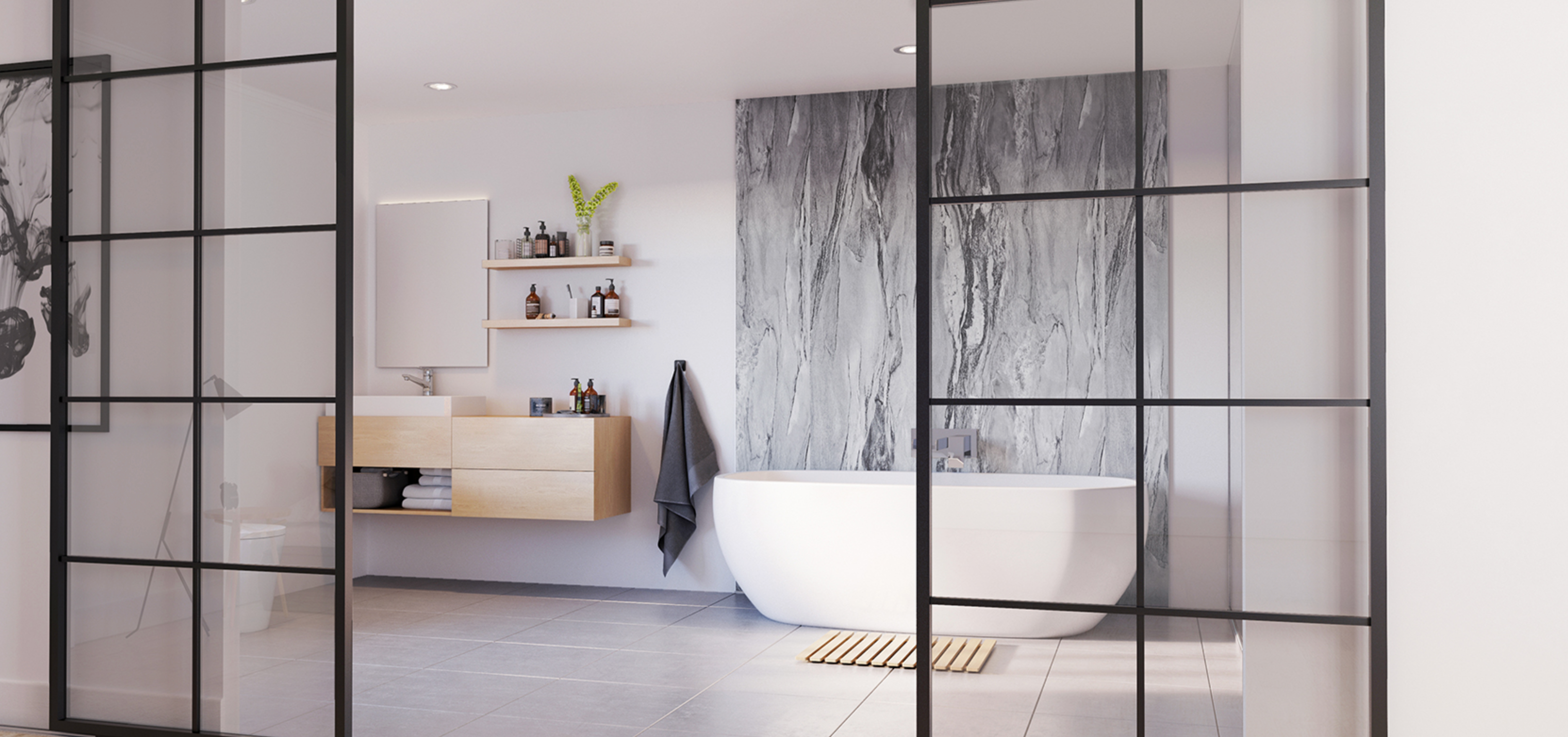 Showerwall Laminate Marble Collection - Grey Volterra