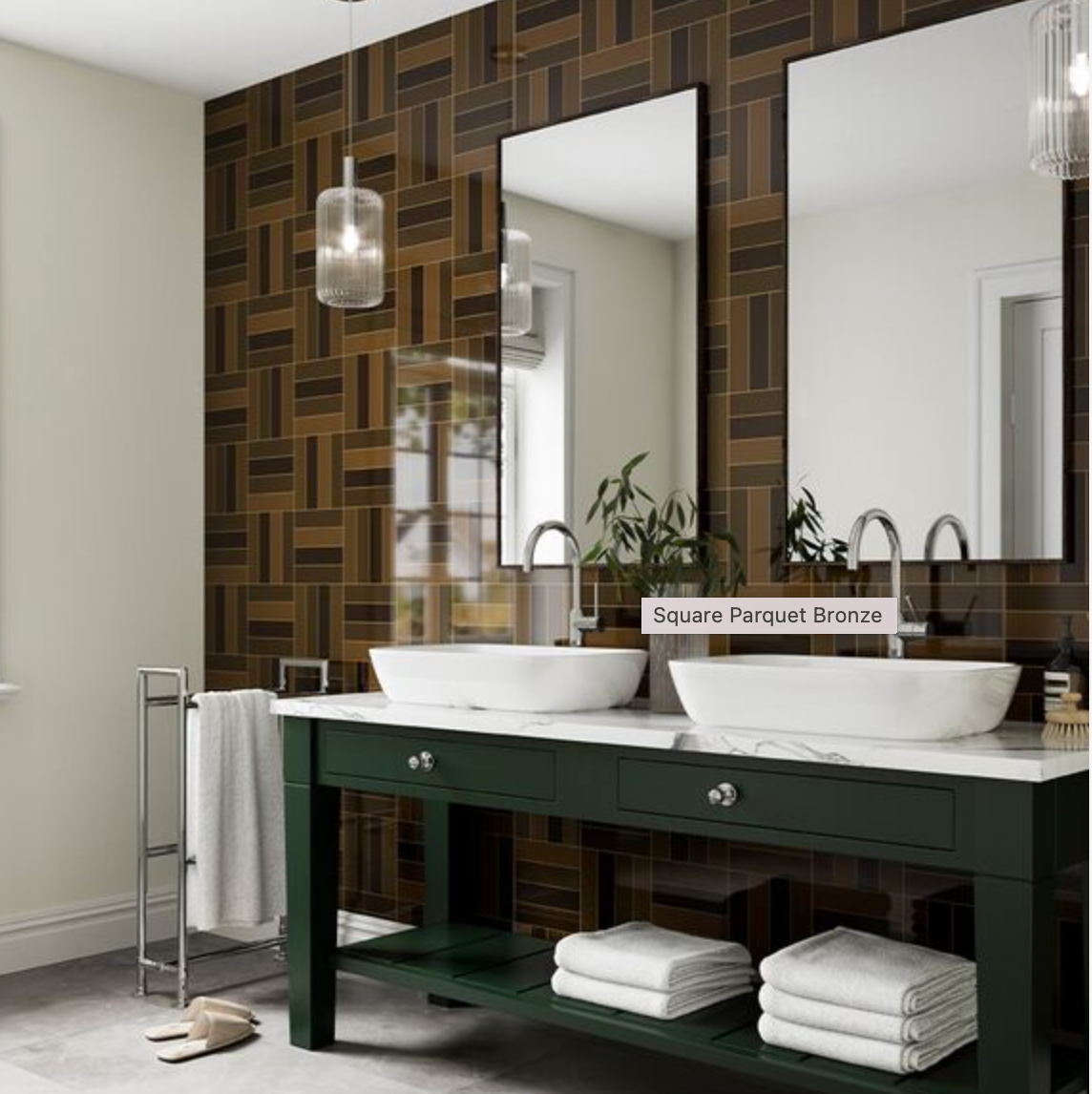 Showerwall Acrylic Patterns & Tiles Collection - Square Parquet Bronze
