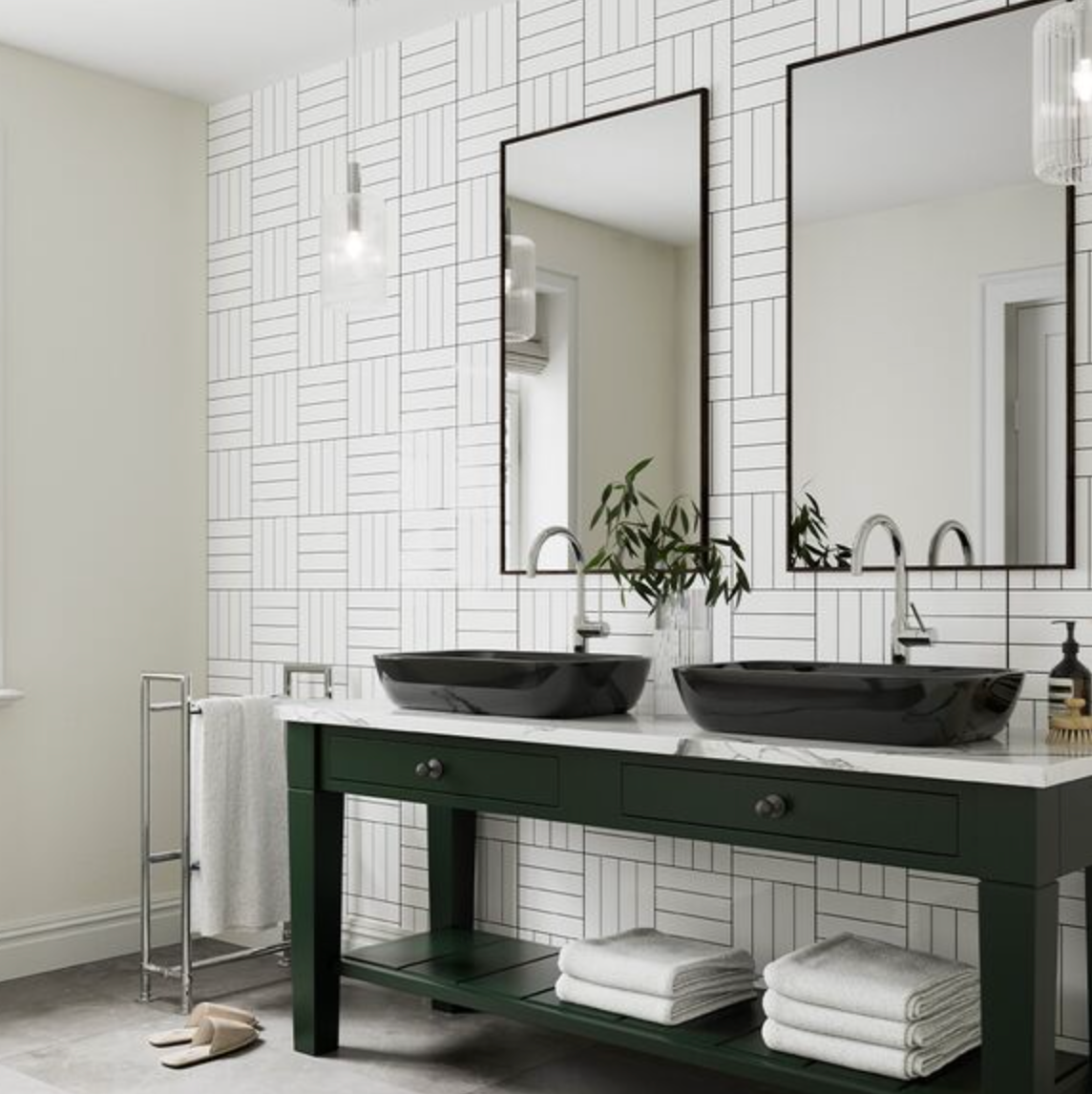Showerwall Acrylic Patterns & Tiles Collection  - Square Parquet White