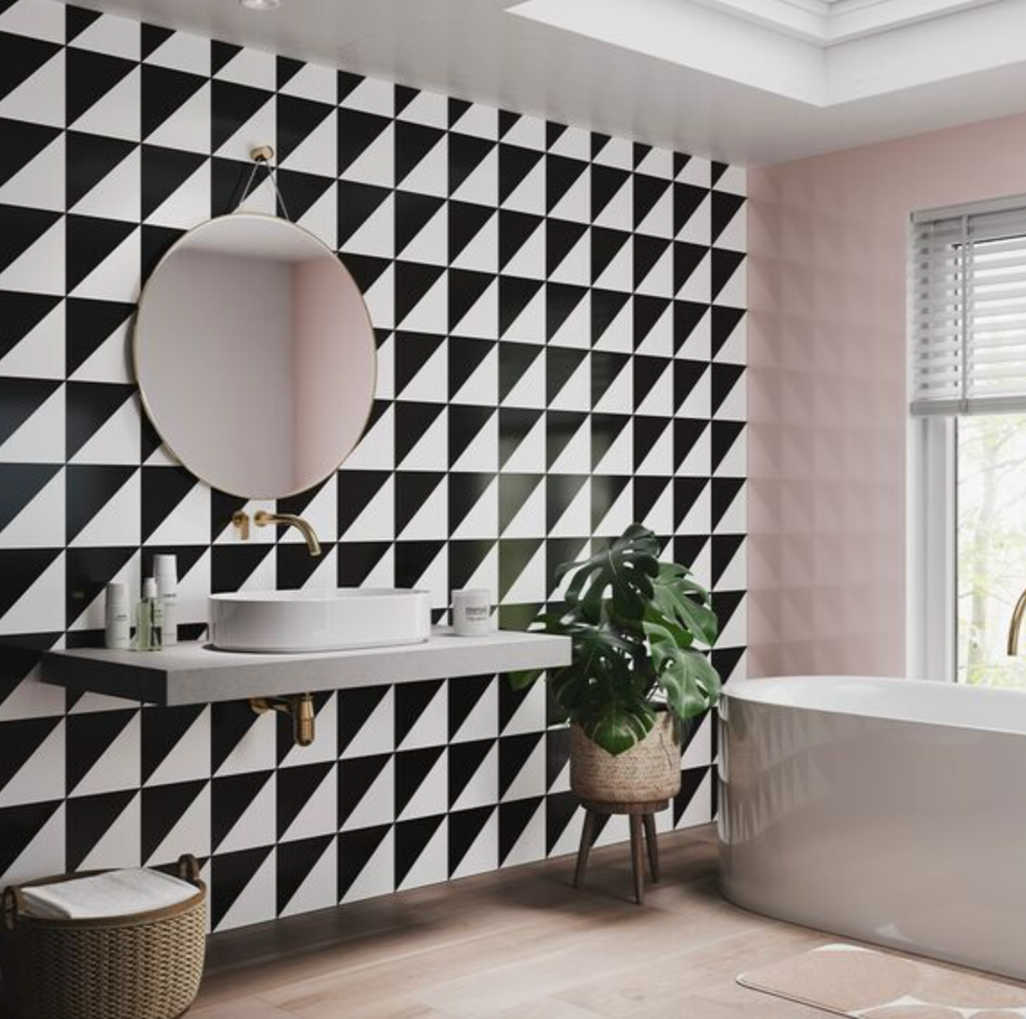 Showerwall Acrylic Patterns & Tiles Collection  - Grafito Tile Black & White