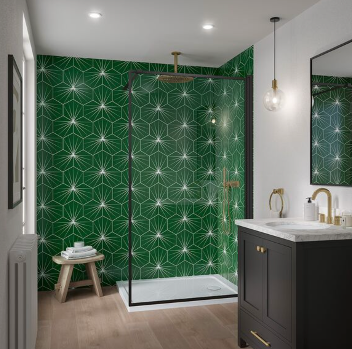 Showerwall Acrylic Patterns & Tiles Collection - Starlight Emerald